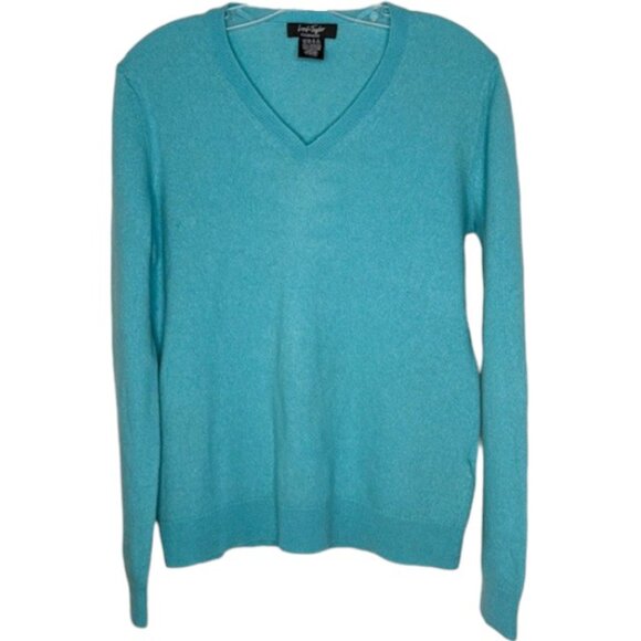 Lord & Taylor 100% Cashmere Long Sleeved V-Neck Sweater - Robin's Egg Blue - XL - Picture 1 of 9